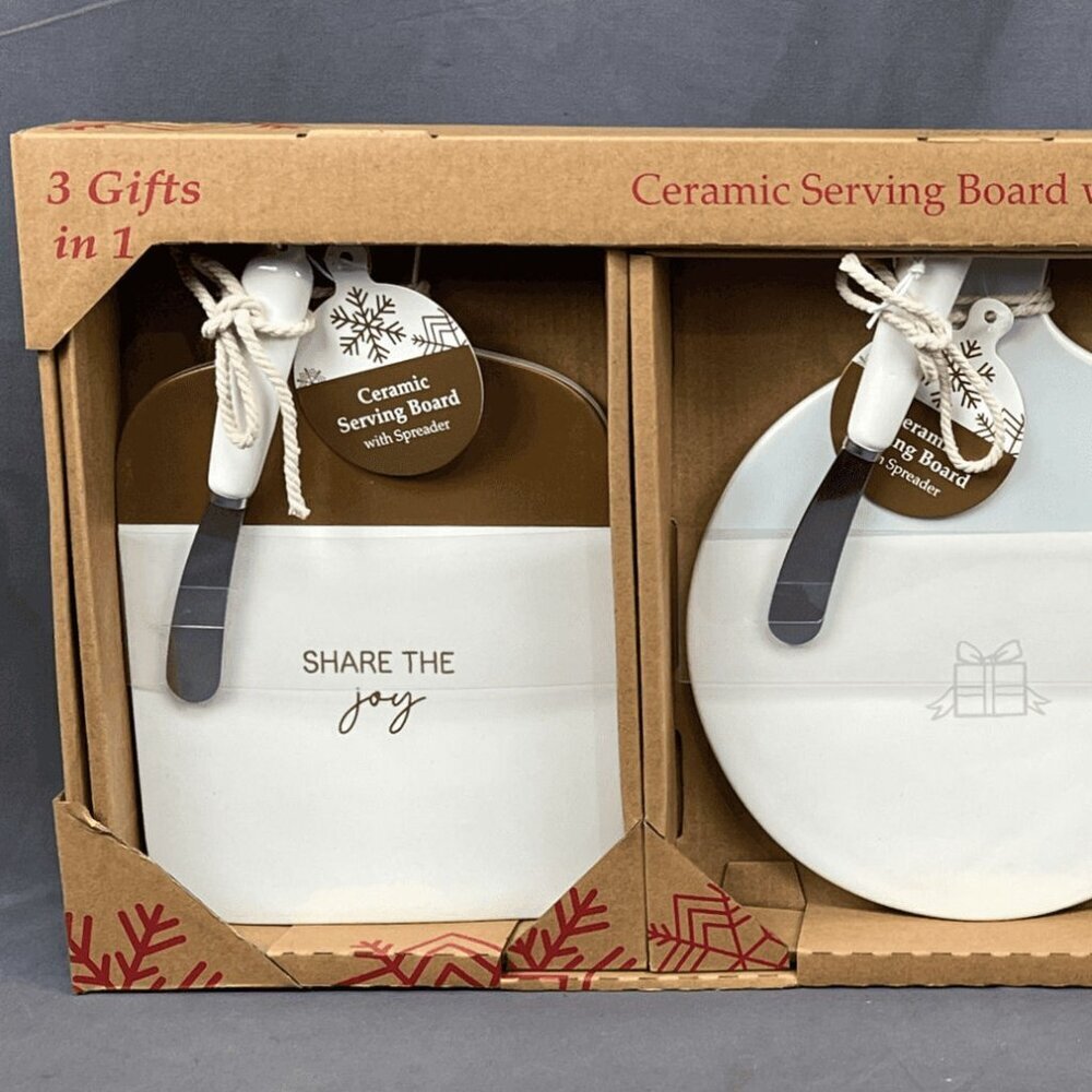 3-Piece Holiday Ceramic Serving Board W/‎ Spreaders NIP
